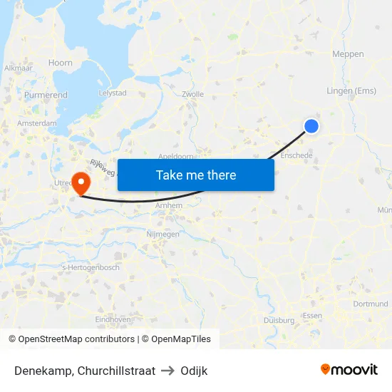 Denekamp, Churchillstraat to Odijk map