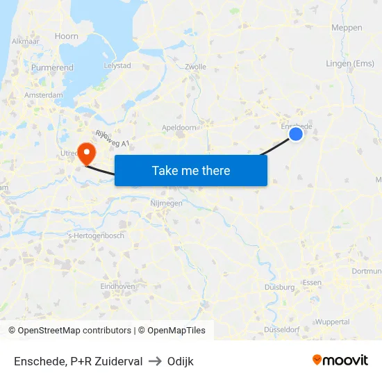 Enschede, P+R Zuiderval to Odijk map