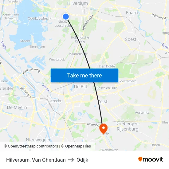 Hilversum, Van Ghentlaan to Odijk map