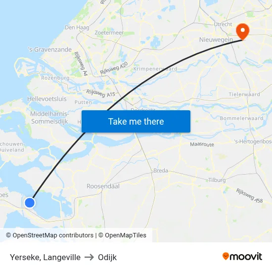 Yerseke, Langeville to Odijk map