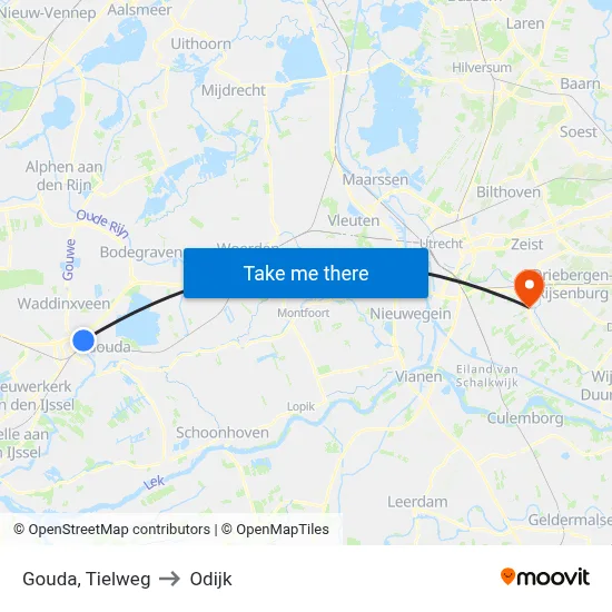 Gouda, Tielweg to Odijk map