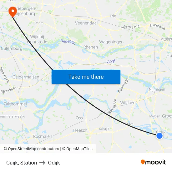 Cuijk, Station to Odijk map