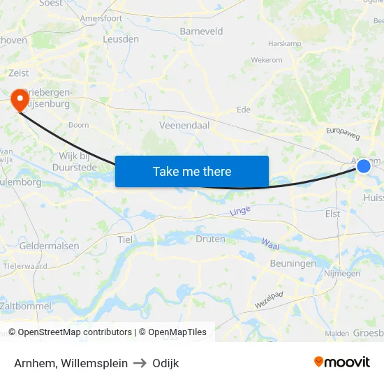 Arnhem, Willemsplein to Odijk map