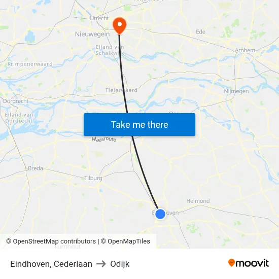 Eindhoven, Cederlaan to Odijk map