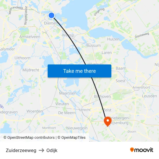Zuiderzeeweg to Odijk map