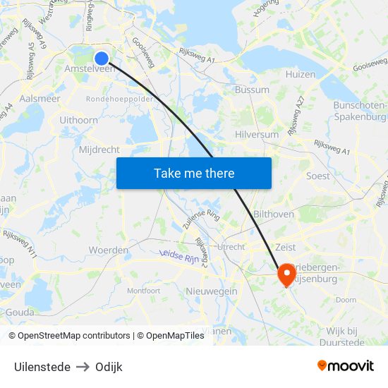 Uilenstede to Odijk map