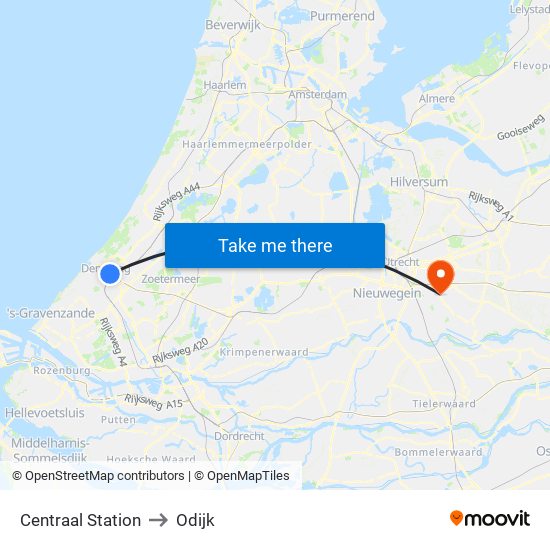 Centraal Station to Odijk map