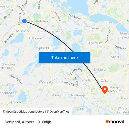 Schiphol, Airport to Odijk map