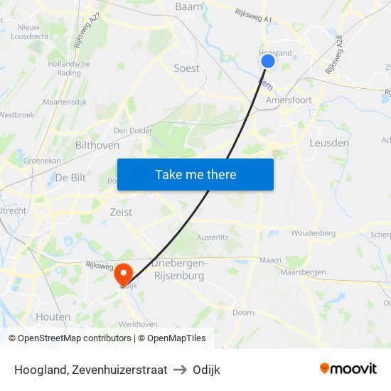 Hoogland, Zevenhuizerstraat to Odijk map