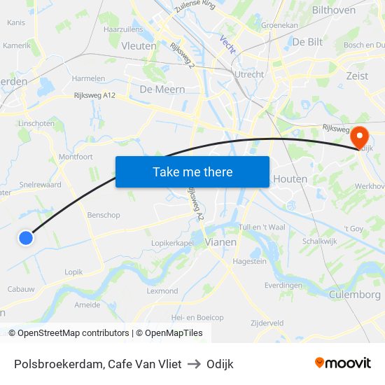 Polsbroekerdam, Cafe Van Vliet to Odijk map