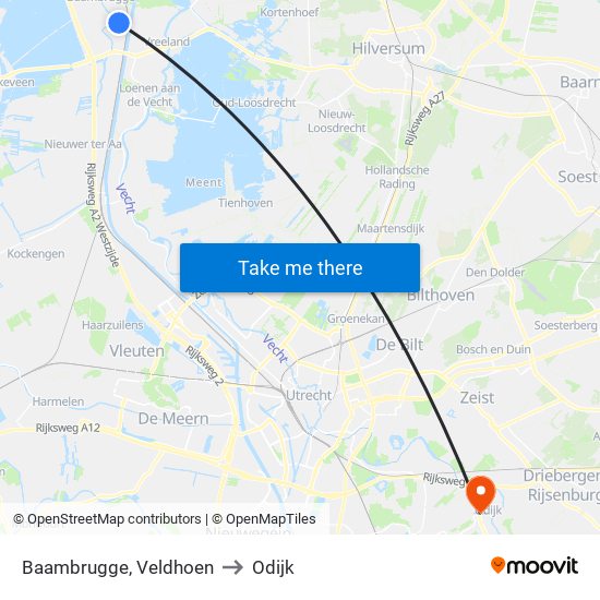 Baambrugge, Veldhoen to Odijk map