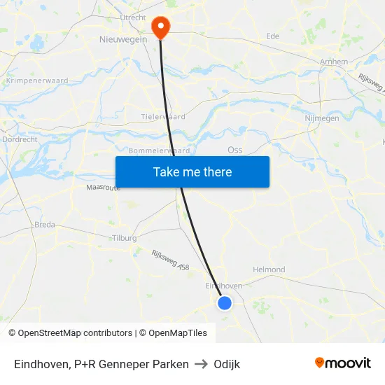 Eindhoven, P+R Genneper Parken to Odijk map