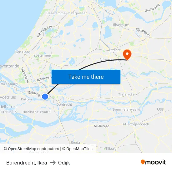 Barendrecht, Ikea to Odijk map