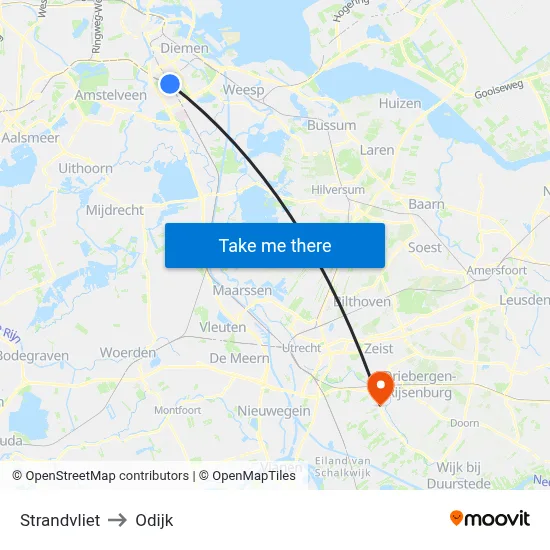 Strandvliet to Odijk map