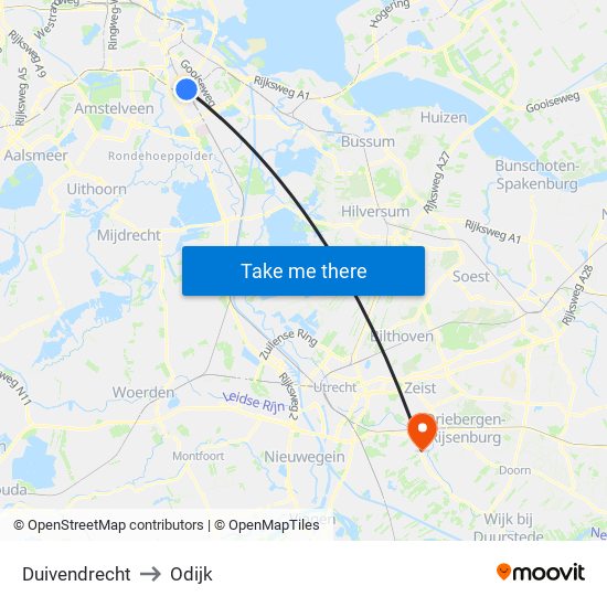 Duivendrecht to Odijk map