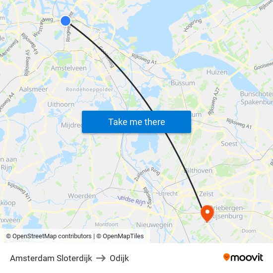 Amsterdam Sloterdijk to Odijk map