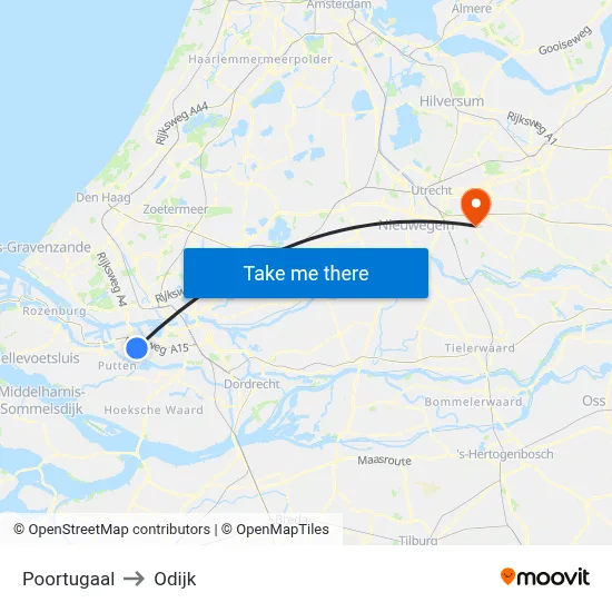 Poortugaal to Odijk map