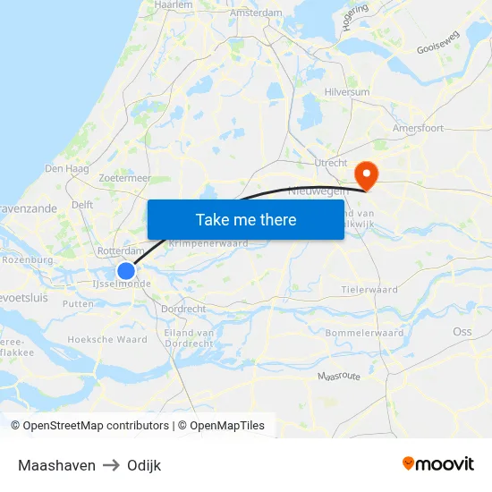 Maashaven to Odijk map