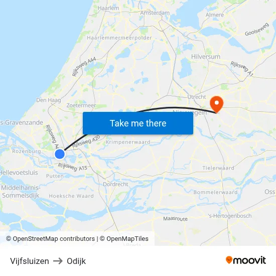 Vijfsluizen to Odijk map