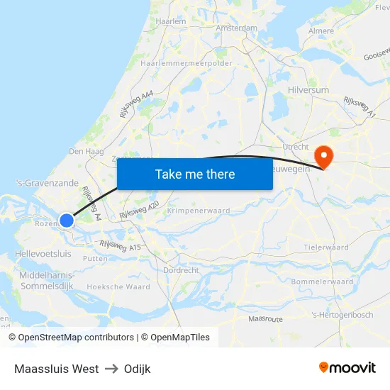 Maassluis West to Odijk map