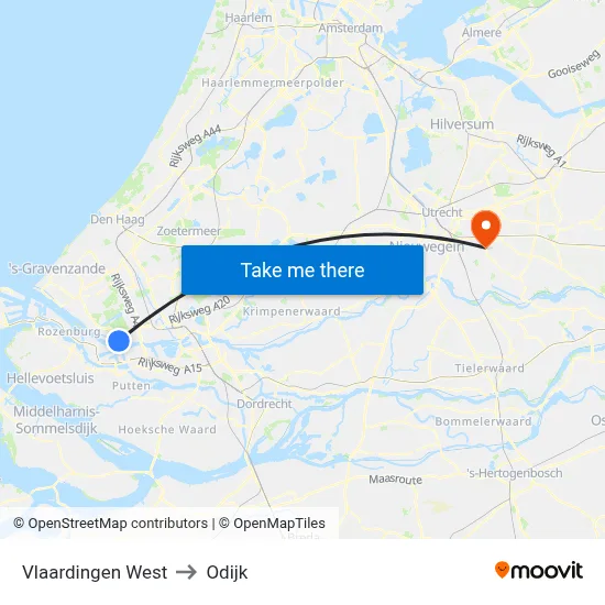 Vlaardingen West to Odijk map