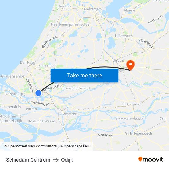 Schiedam Centrum to Odijk map