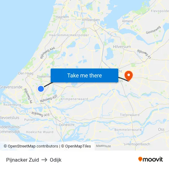 Pijnacker Zuid to Odijk map
