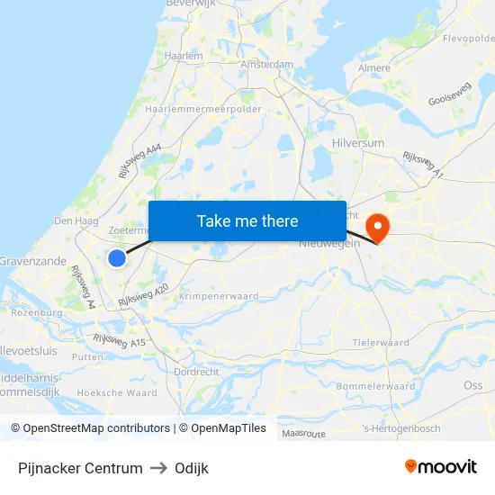 Pijnacker Centrum to Odijk map