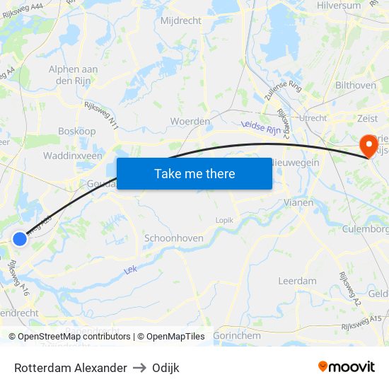 Rotterdam Alexander to Odijk map