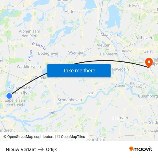 Nieuw Verlaat to Odijk map