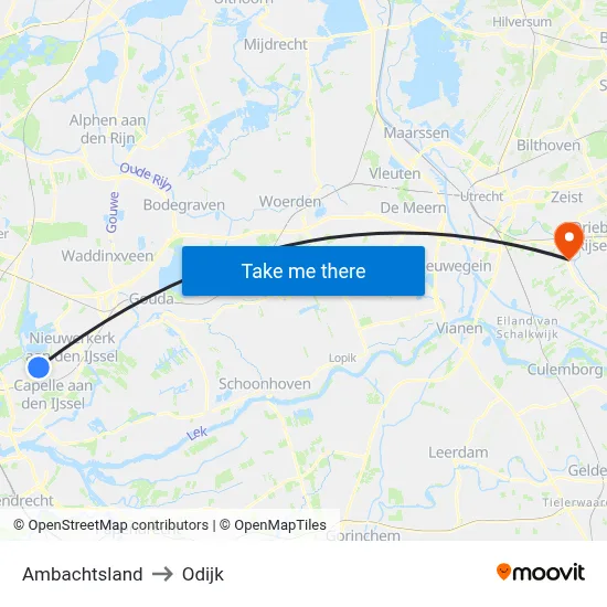 Ambachtsland to Odijk map