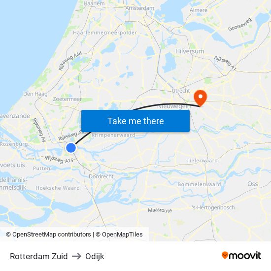 Rotterdam Zuid to Odijk map