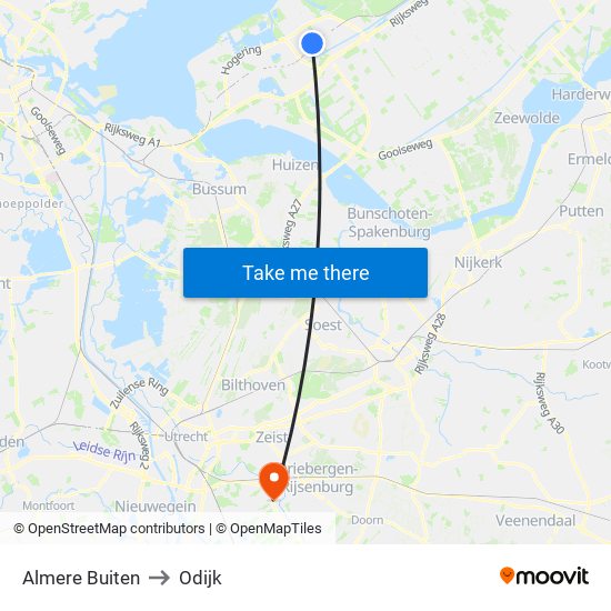Almere Buiten to Odijk map