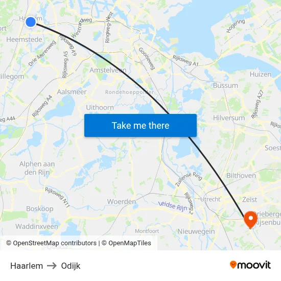 Haarlem to Odijk map