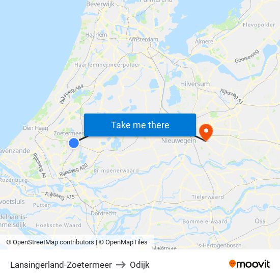 Lansingerland-Zoetermeer to Odijk map