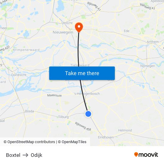 Boxtel to Odijk map