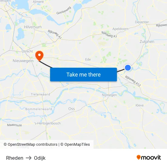Rheden to Odijk map