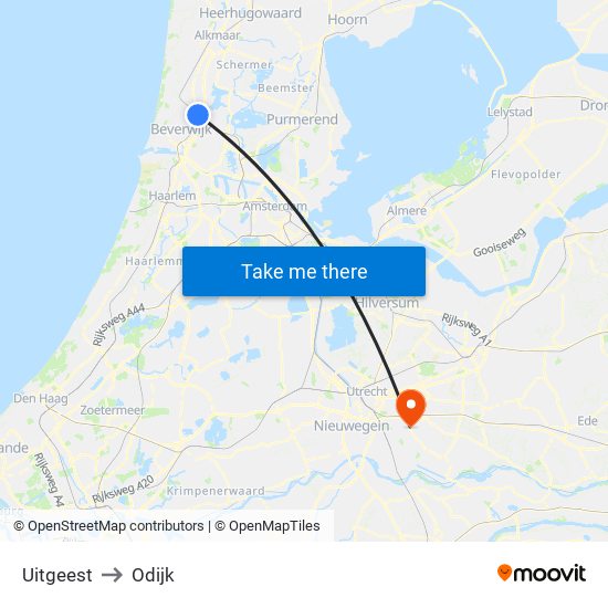 Uitgeest to Odijk map