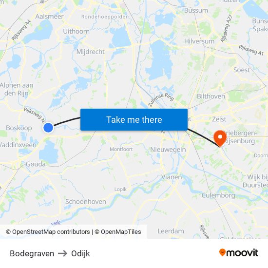 Bodegraven to Odijk map