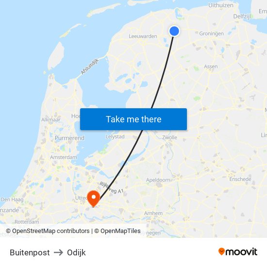 Buitenpost to Odijk map