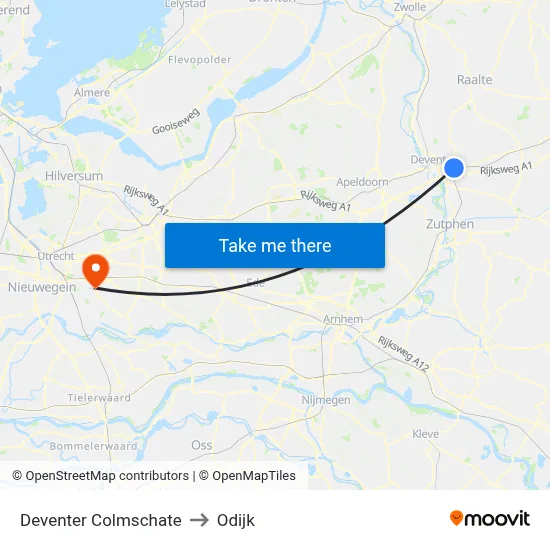 Deventer Colmschate to Odijk map