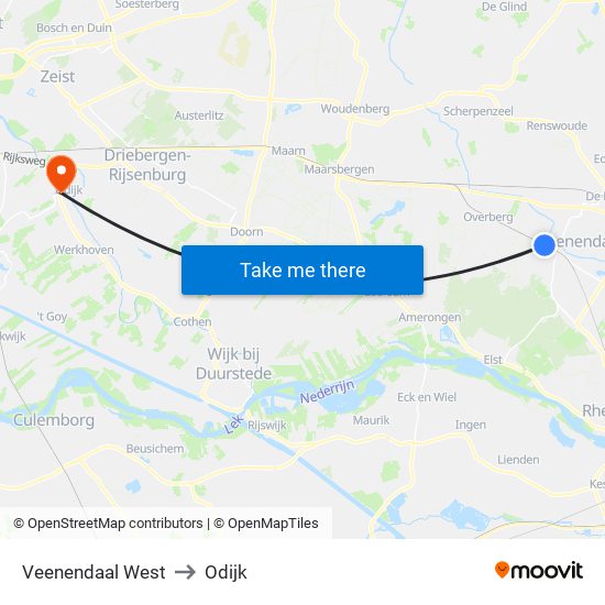 Veenendaal West to Odijk map