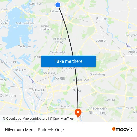 Hilversum Media Park to Odijk map