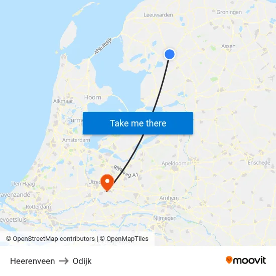 Heerenveen to Odijk map