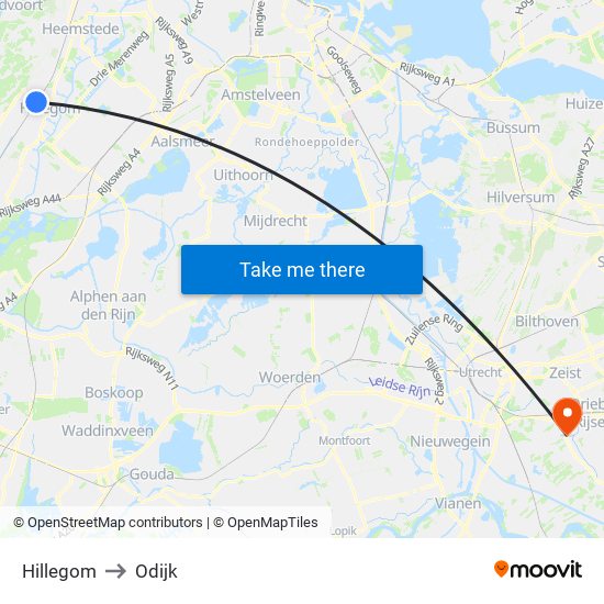 Hillegom to Odijk map