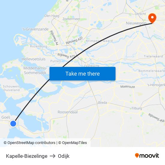 Kapelle-Biezelinge to Odijk map