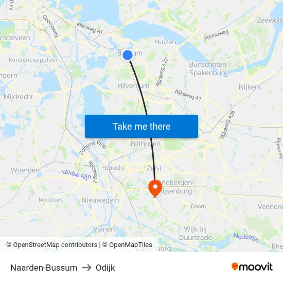 Naarden-Bussum to Odijk map