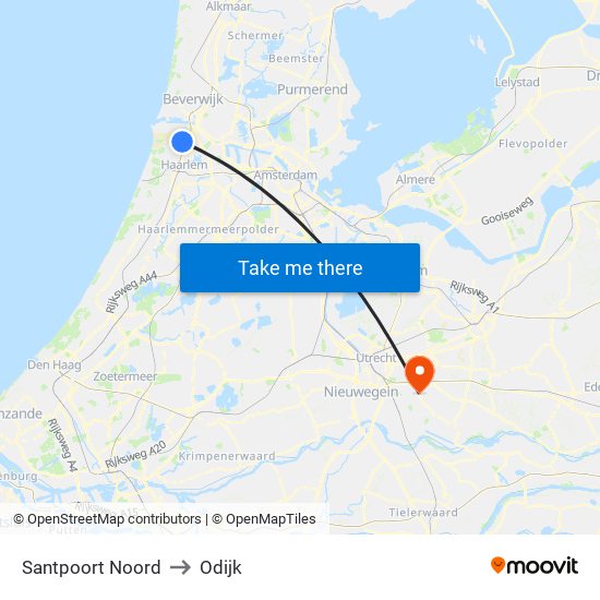 Santpoort Noord to Odijk map