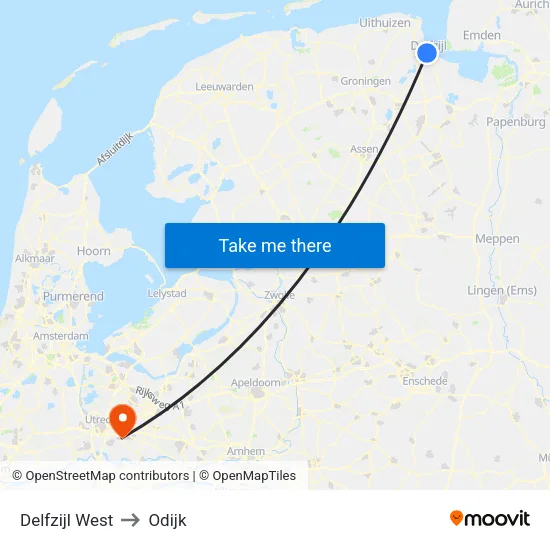 Delfzijl West to Odijk map