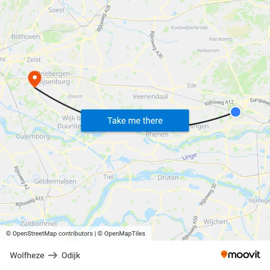Wolfheze to Odijk map
